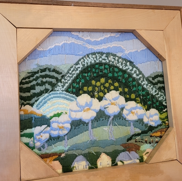 Vintage Longstitch Needlepoint/Crewel Embroidery "In The Happy Valley" Framed - Picture 4 of 7